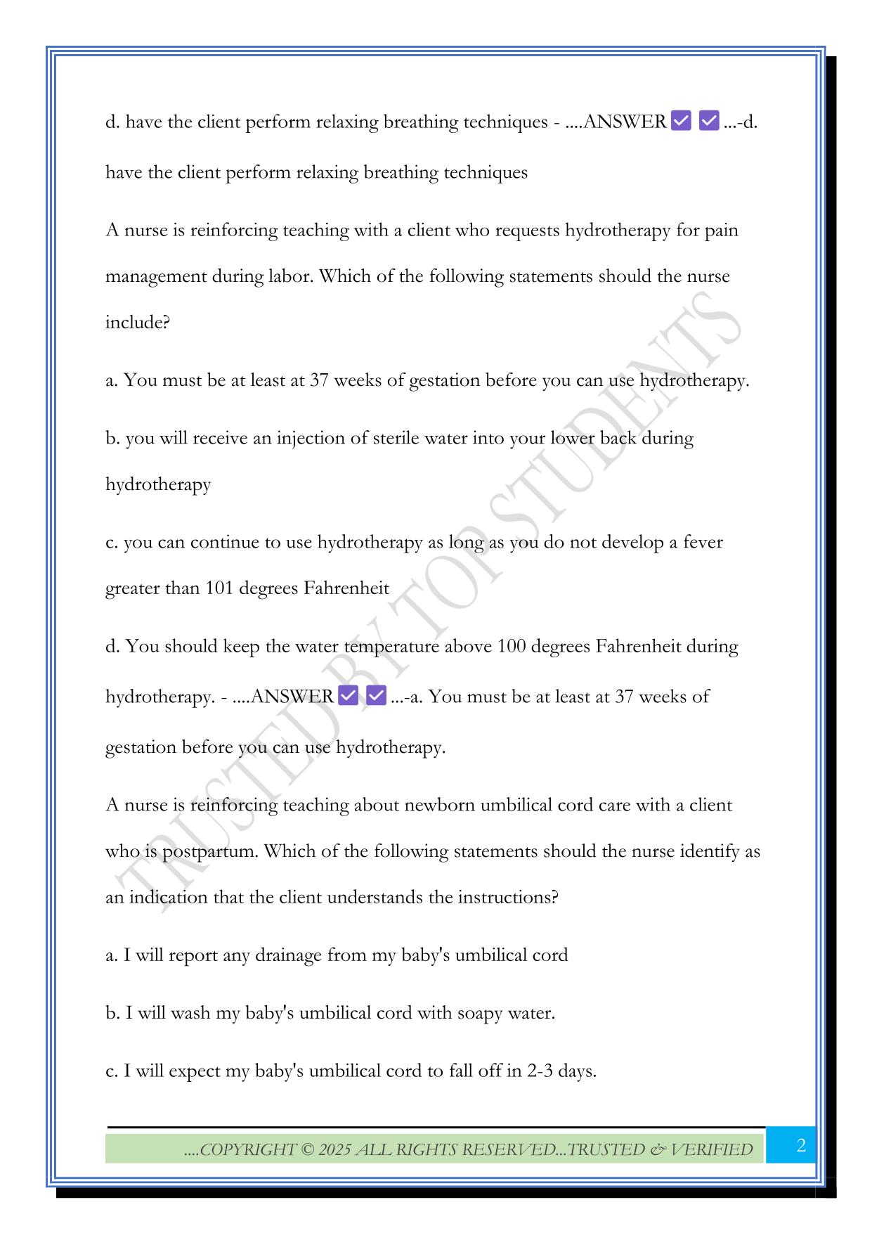 CMS Maternal Newborn Practice B 2025 Questions and Answers
