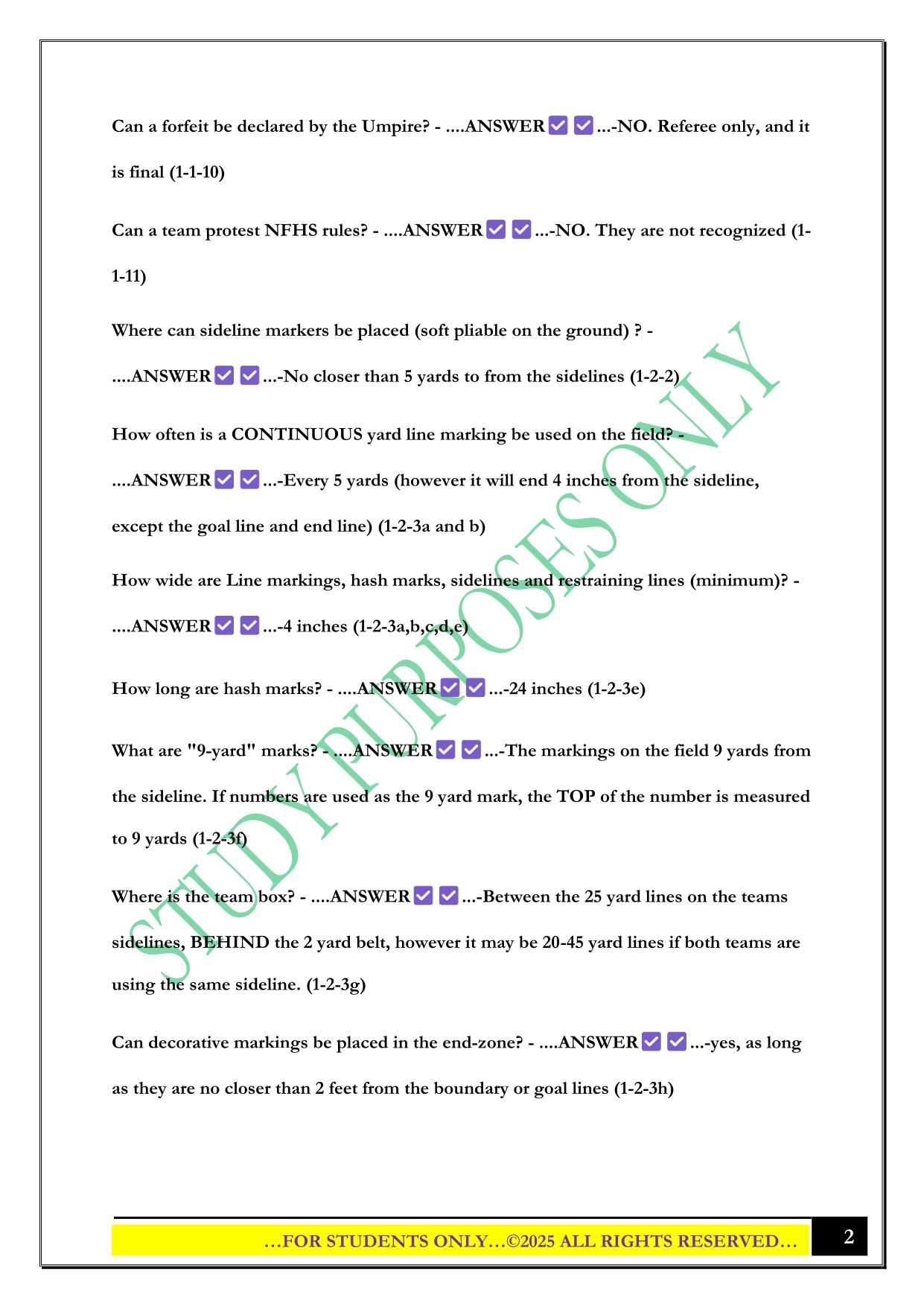 NFHS Rules football Exam 2025 Questions and Answers