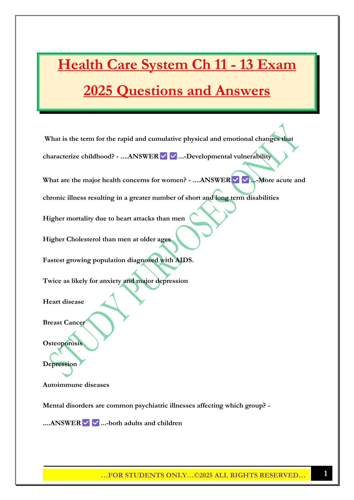 Health Care System Ch 11 - 13 Exam 2025 Questions and Answers