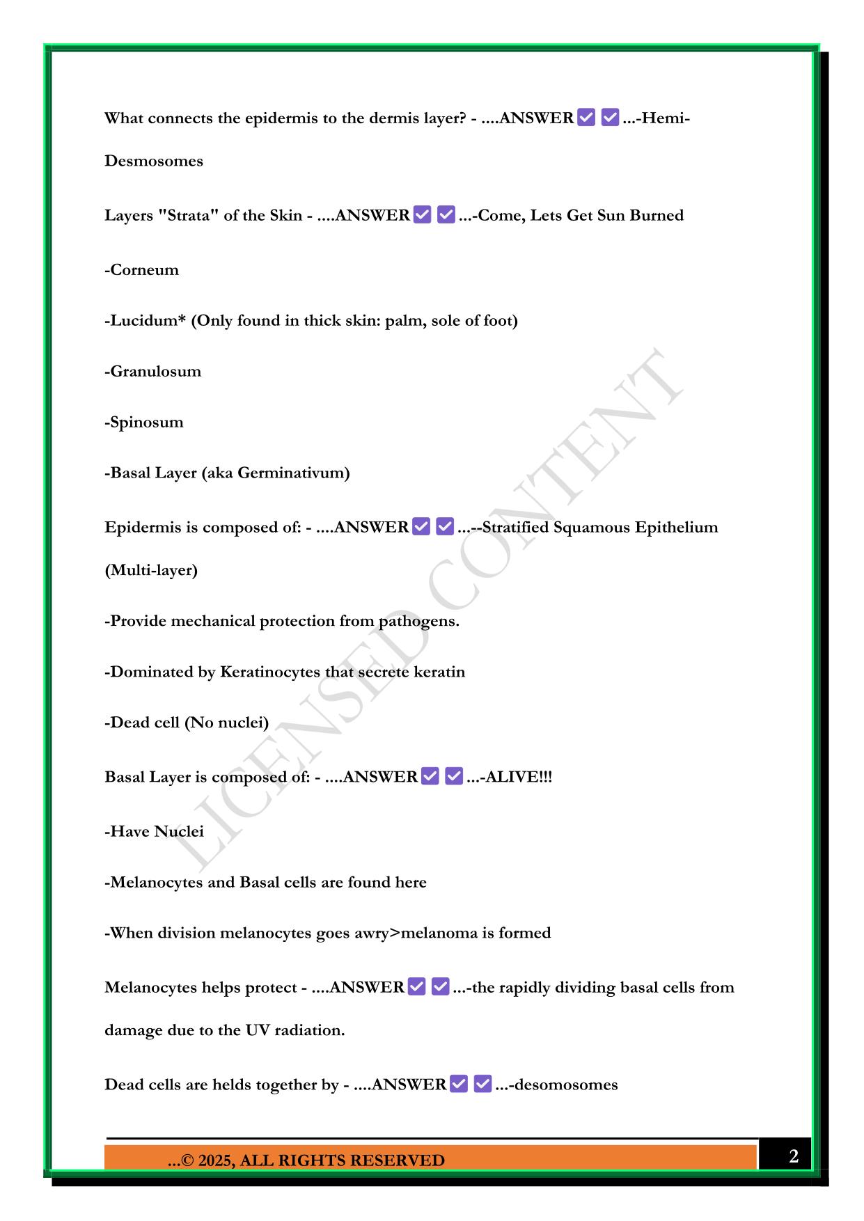 DERMATOLOGY EXAM 2025 QUESTIONS AND ANSWERS