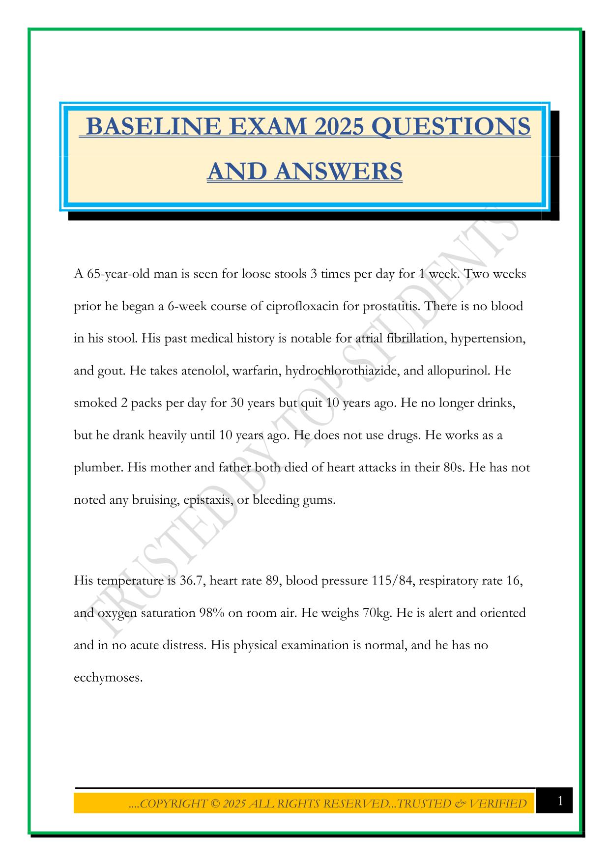 BASELINE EXAM 2025 QUESTIONS AND ANSWERS