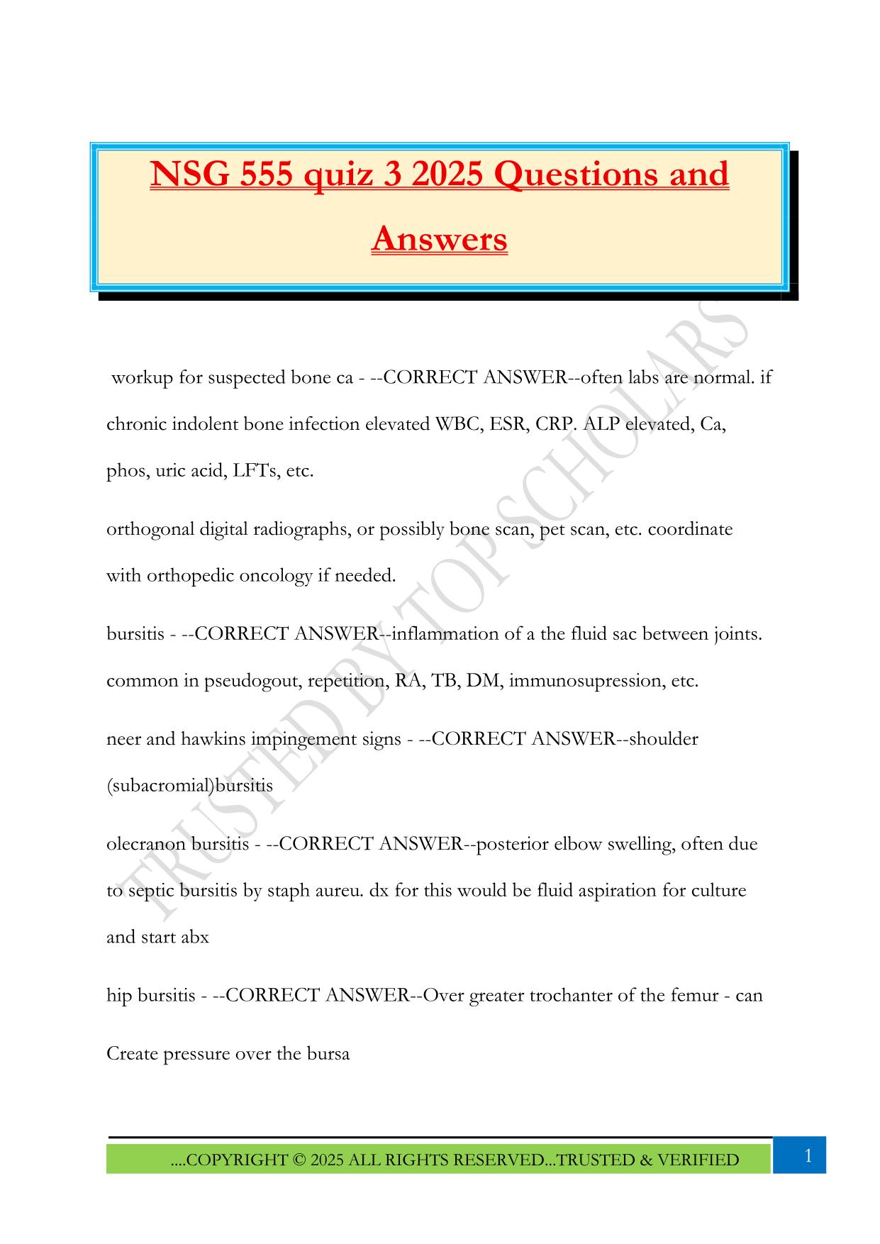 NSG 555 quiz 3 2025 Questions and Answers