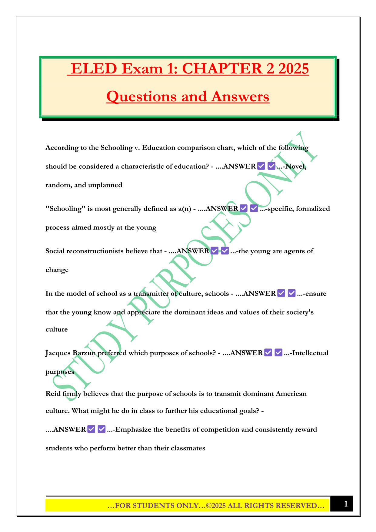 ELED Exam 1: CHAPTER 2 2025 Questions and Answers