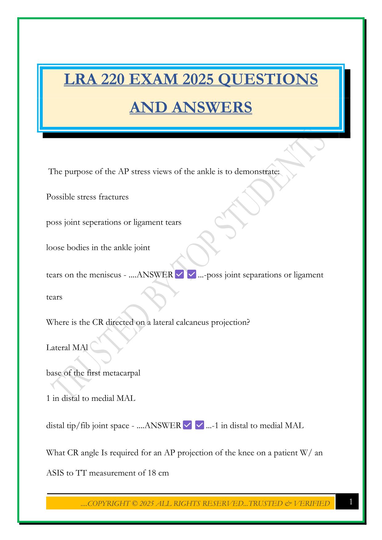 LRA 220 EXAM 2025 QUESTIONS AND ANSWERS