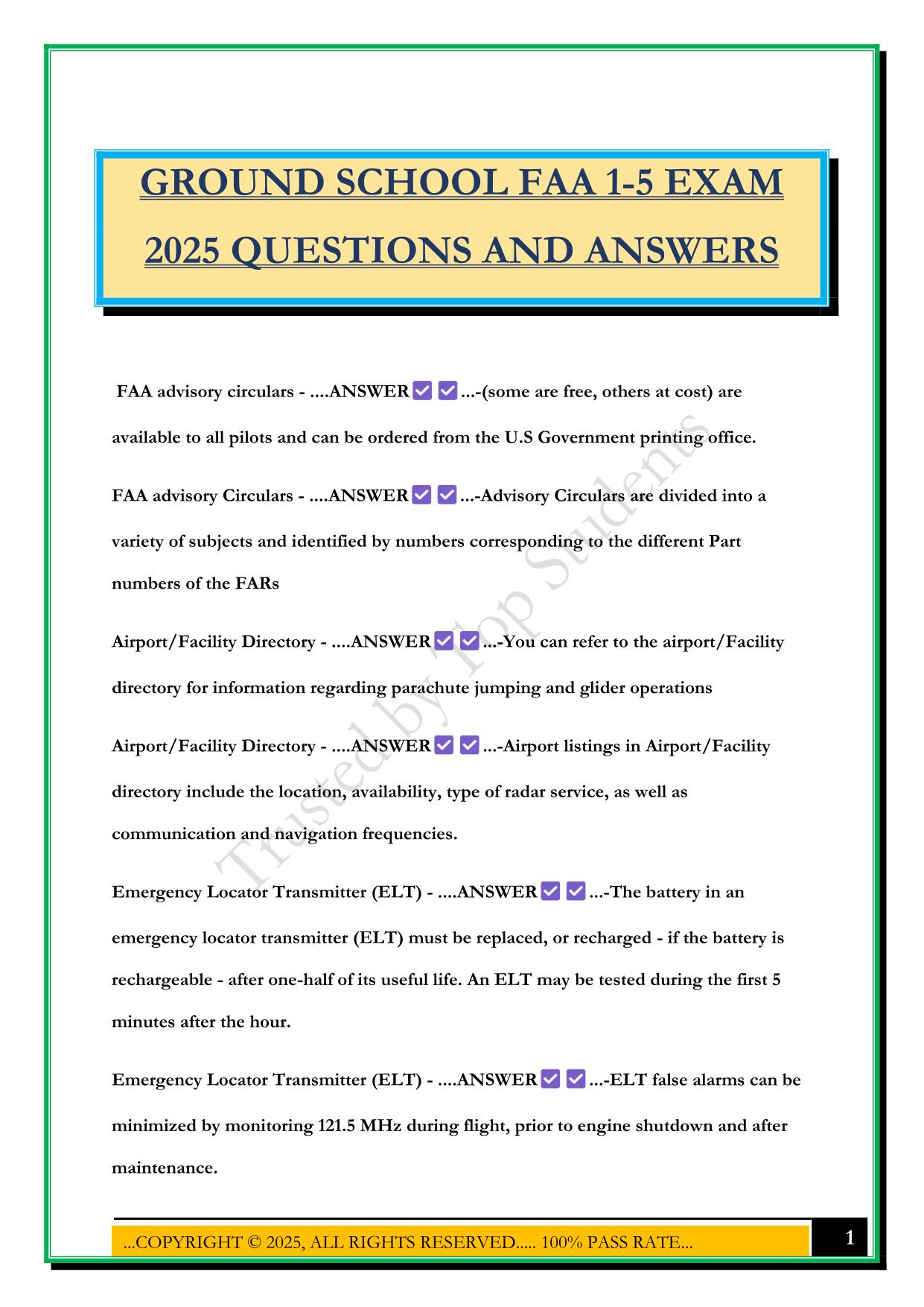 GROUND SCHOOL FAA 1-5 EXAM 2025 QUESTIONS AND ANSWERS