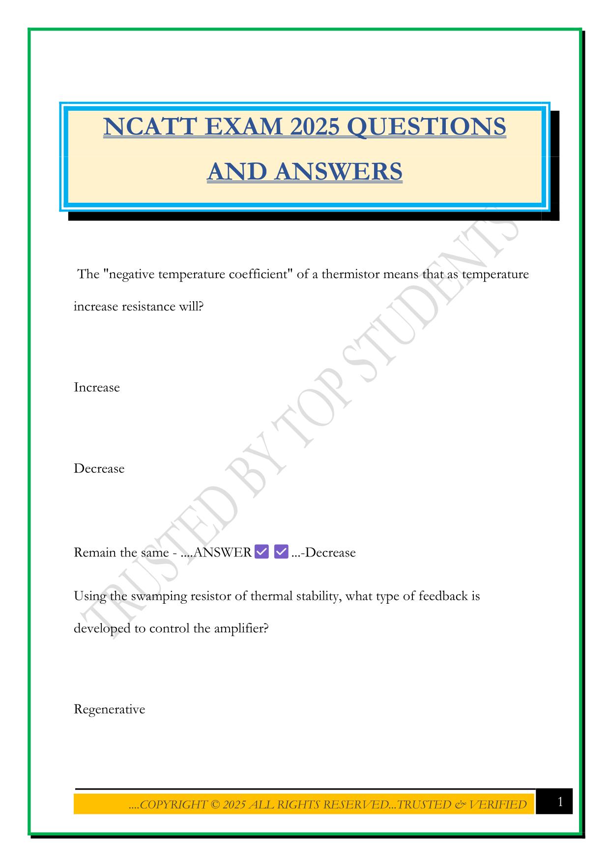 NCATT EXAM 2025 QUESTIONS AND ANSWERS