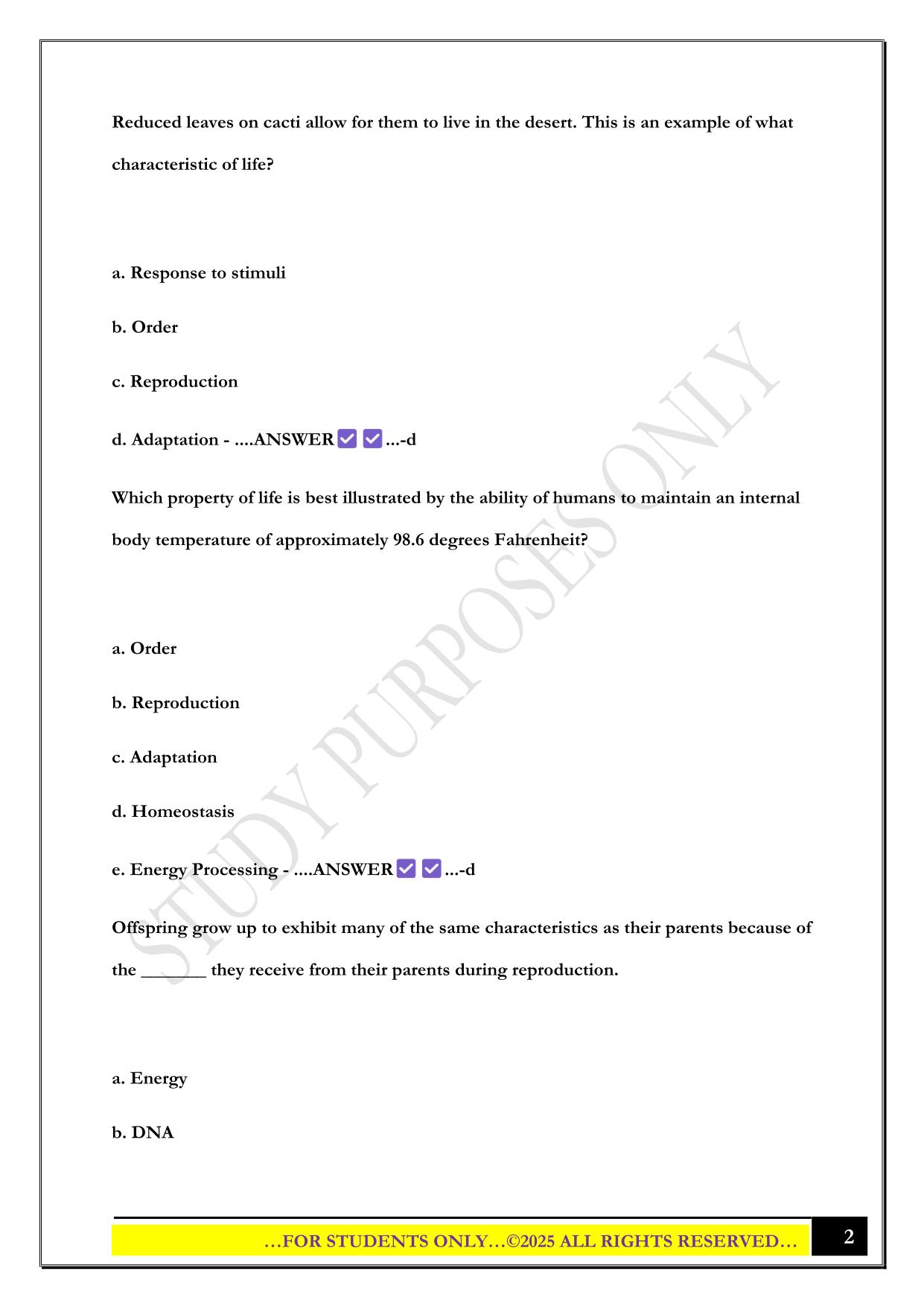BIO 100: Cogbook Review for Exam 1 2025 Questions and Answers
