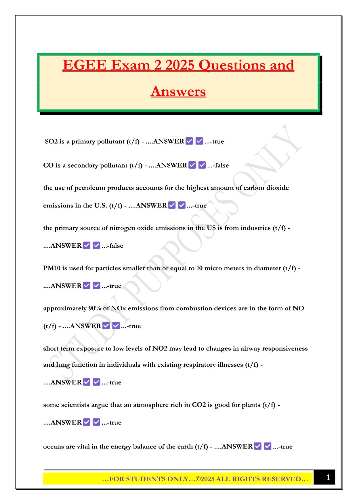 EGEE Exam 2 2025 Questions and Answers