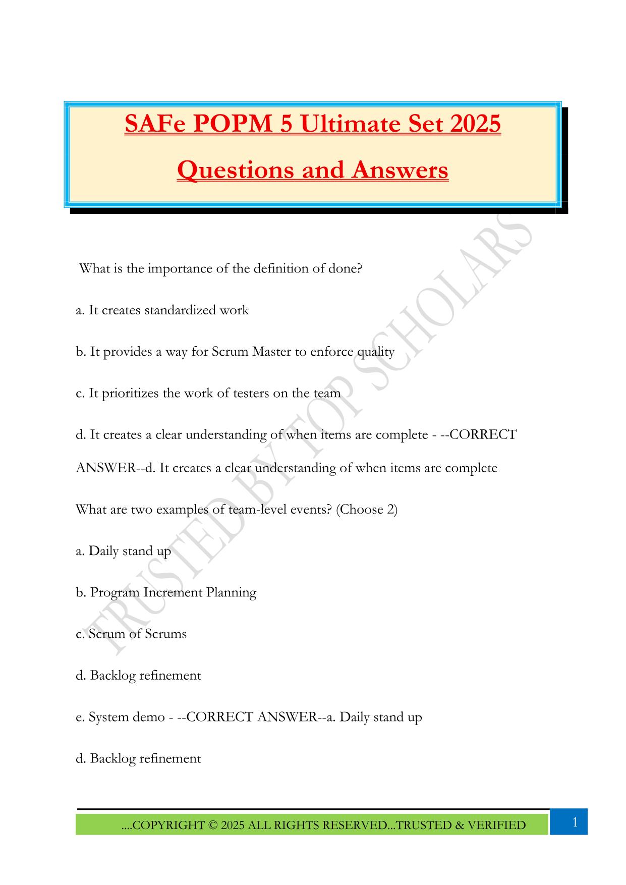 SAFe POPM 5 Ultimate Set 2025 Questions and Answers