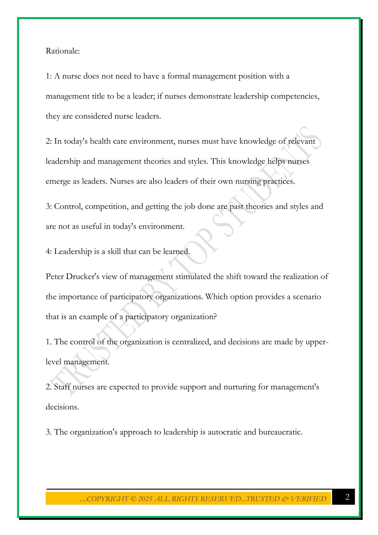 31QW/EXP-NCLEX QUESTIONS FOR LEADERSHIP AND MANAGEMENT 2025 WITH ANSWERS