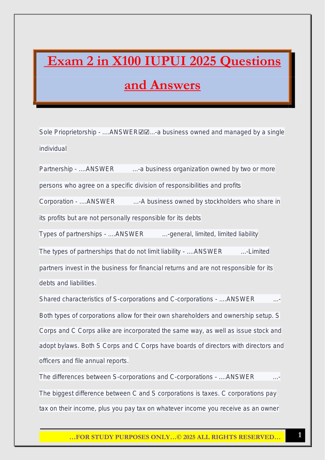 Exam 2 in X100 IUPUI 2025 Questions and Answers