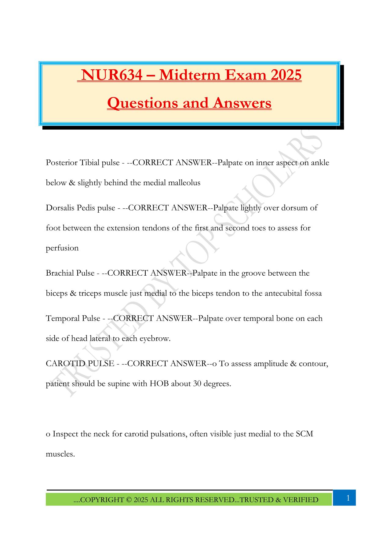 NUR634 – Midterm Exam 2025 Questions and Answers