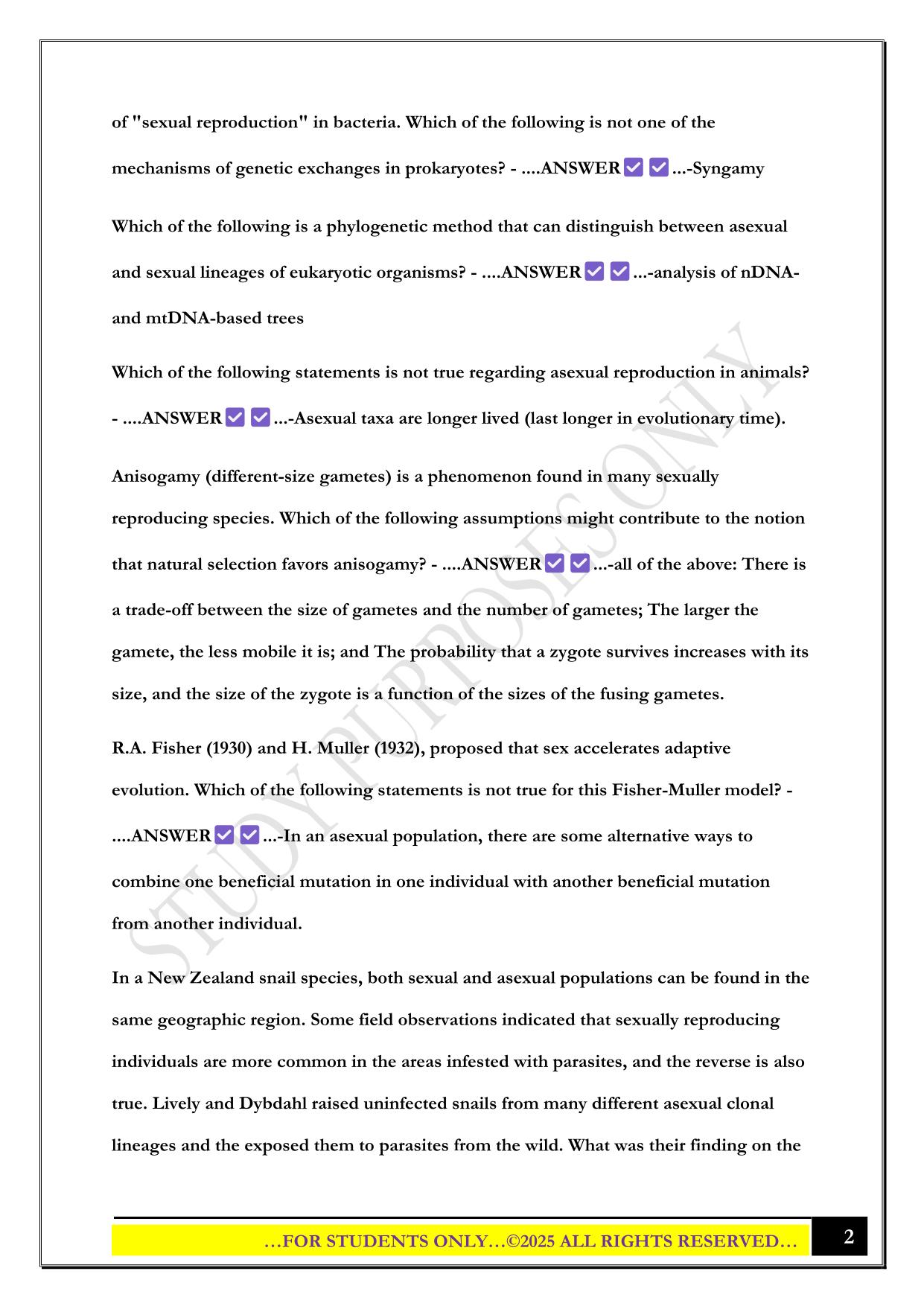 Biol 322 Exam 3 (Ch. 16, 17, 20, and adaptations) 2025 Questions and Answers