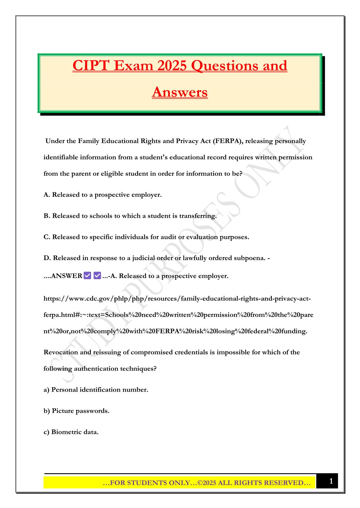 CIPT Exam 2025 Questions and Answers