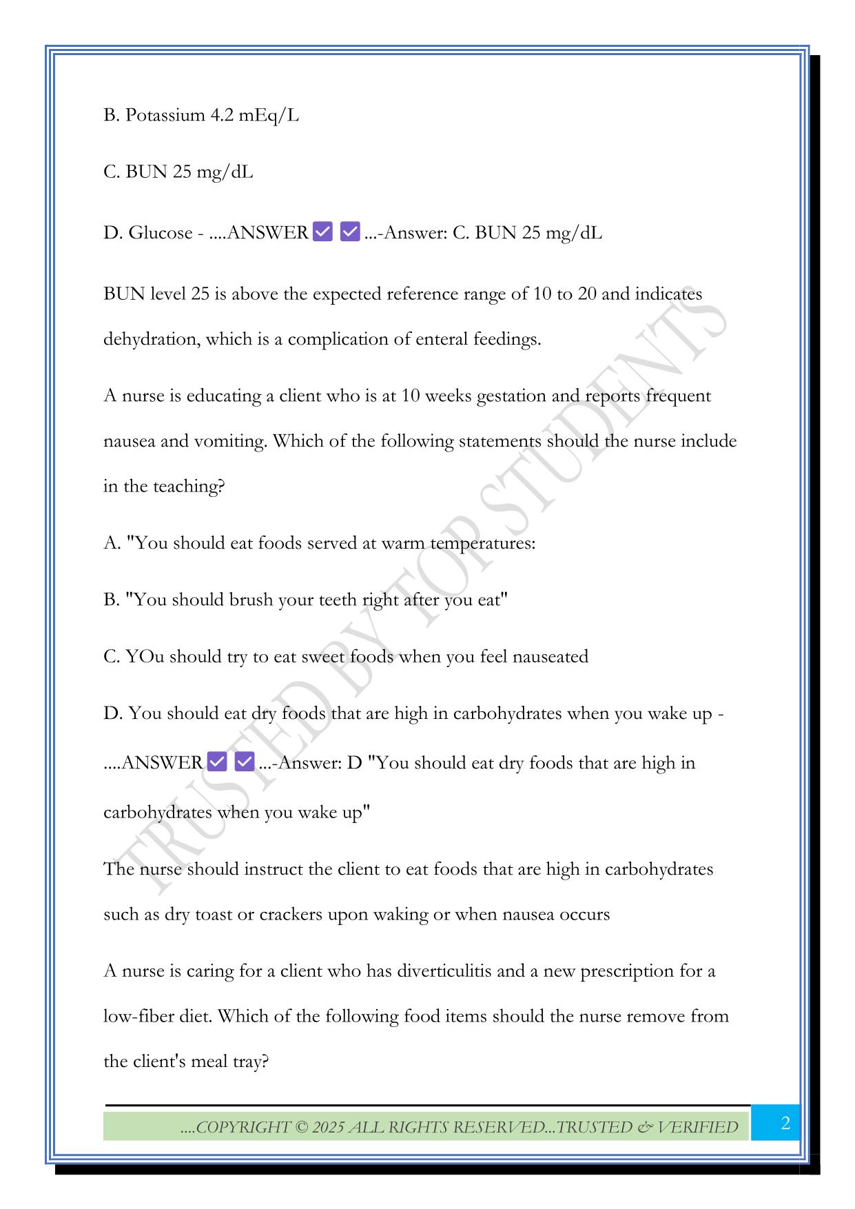 ATI Nutrition Quiz Bank 2025 Questions and Answers