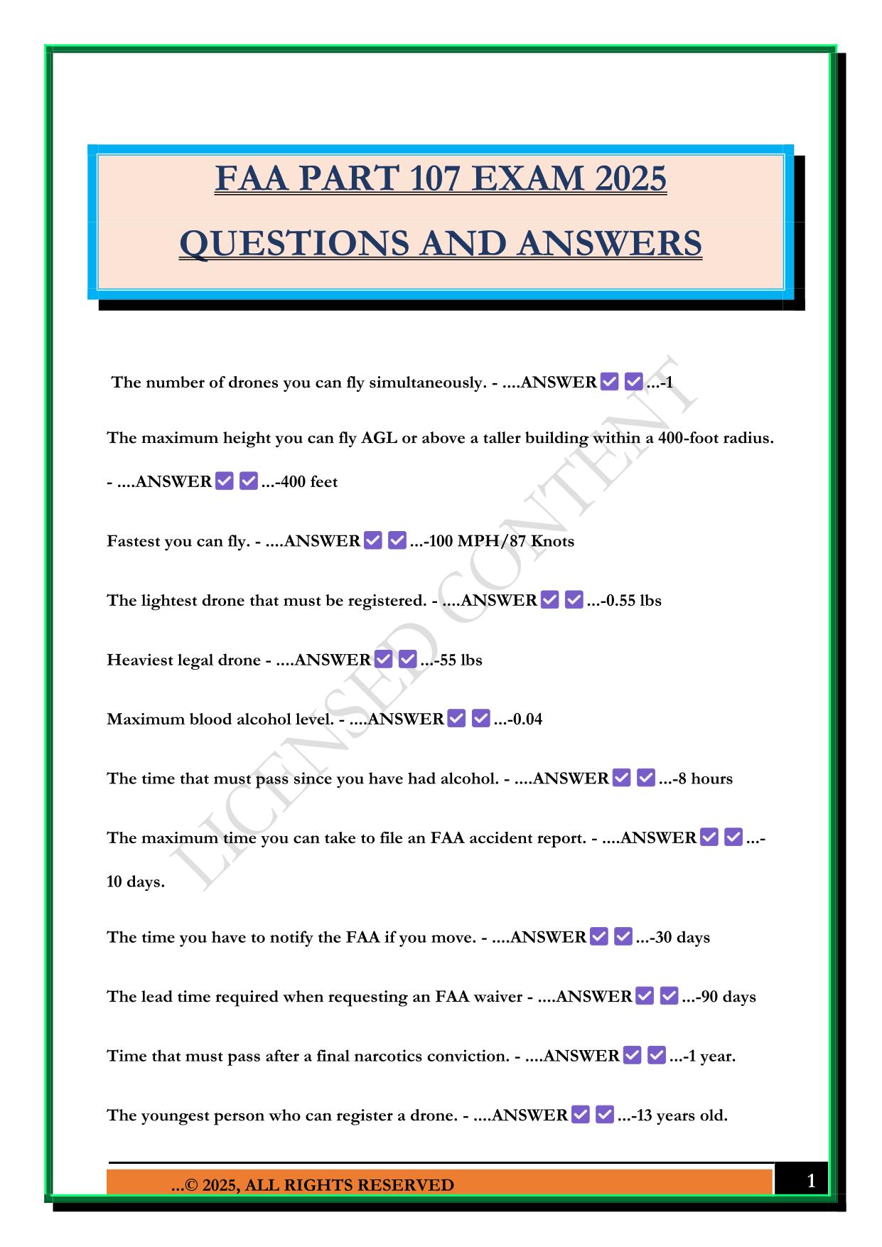 FAA PART 107 EXAM 2025 QUESTIONS AND ANSWERS
