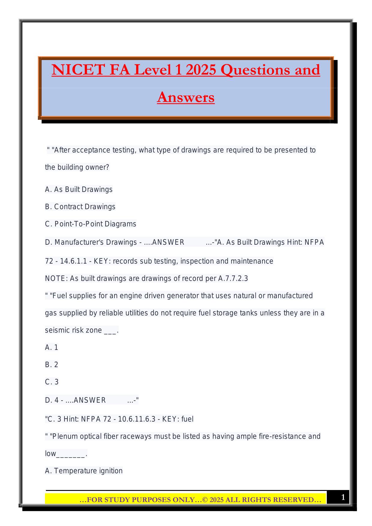 NICET FA Level 1 2025 Questions and Answers