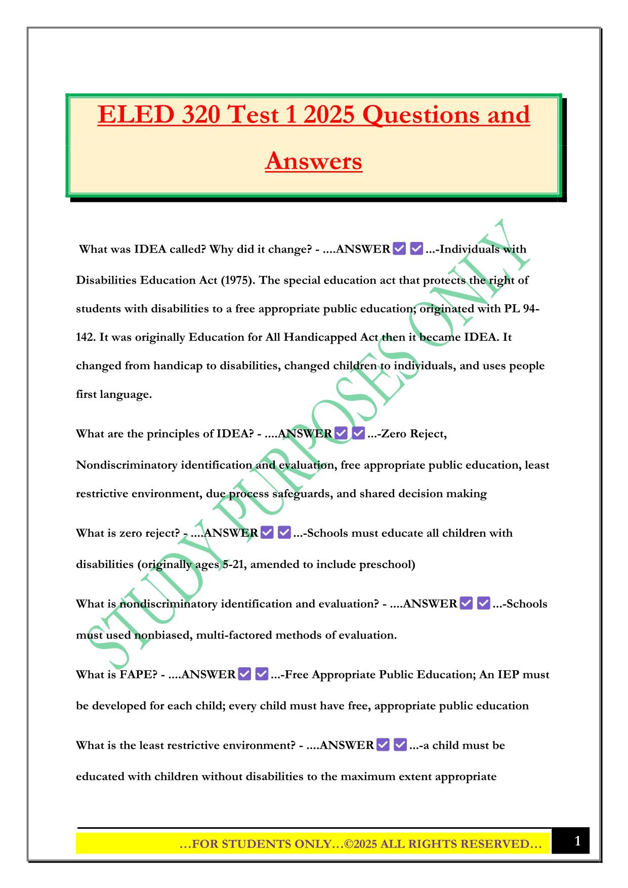 ELED 320 Test 1 2025 Questions and Answers