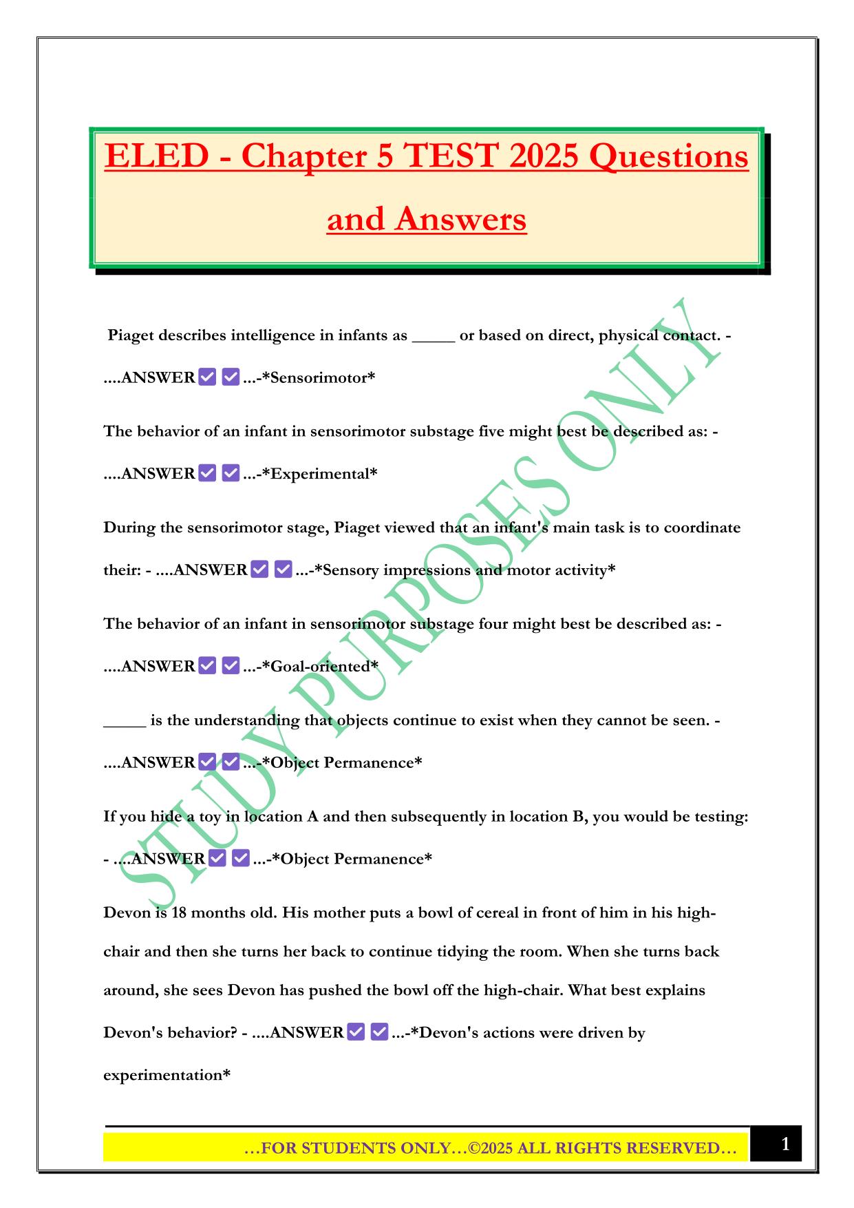ELED - Chapter 5 TEST 2025 Questions and Answers