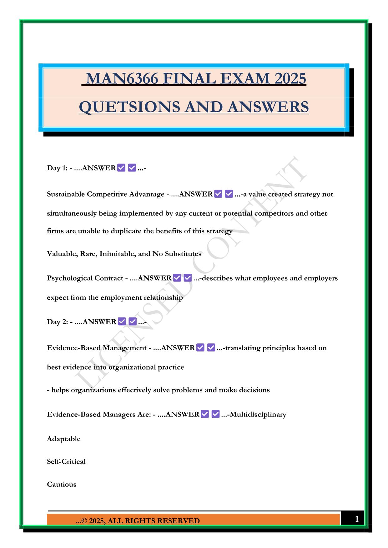 MAN6366 FINAL EXAM 2025 QUETSIONS AND ANSWERS
