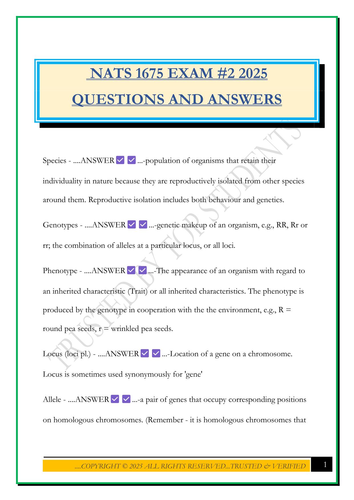 NATS 1675 EXAM #2 2025 QUESTIONS AND ANSWERS