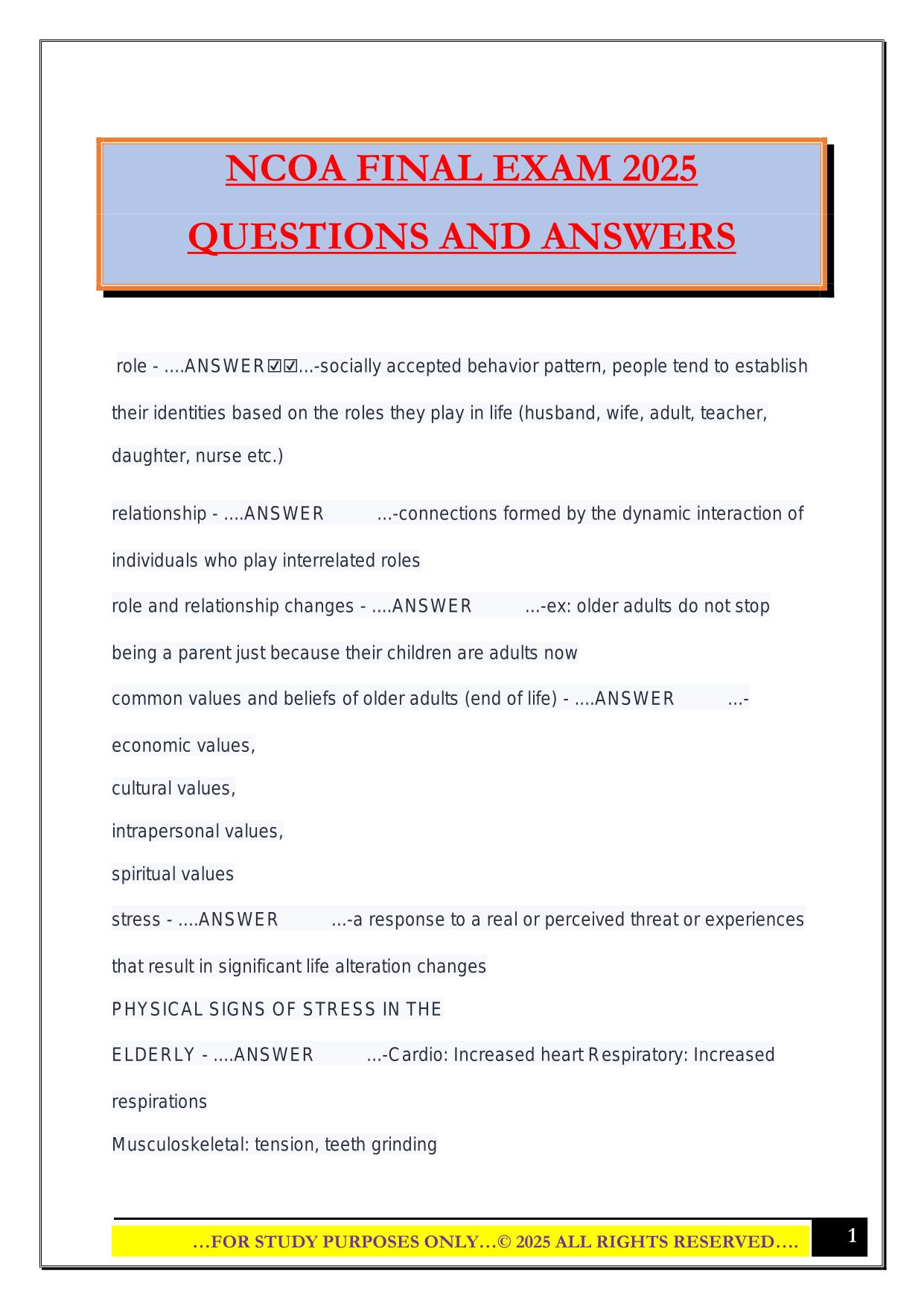 NCOA FINAL EXAM 2025 QUESTIONS AND ANSWERS