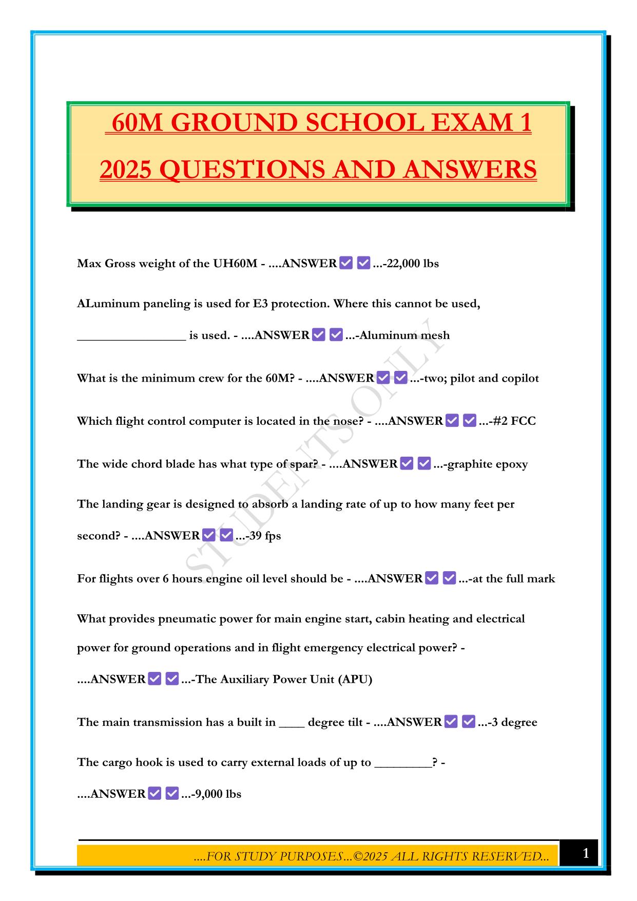 60M GROUND SCHOOL EXAM 1 2025 QUESTIONS AND ANSWERS