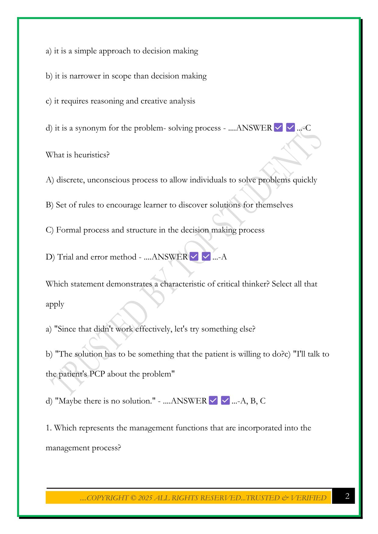 LEADERSHIP AND MANAGEMENT EXAM 1 2025 QUESTIONS AND ANSWERS