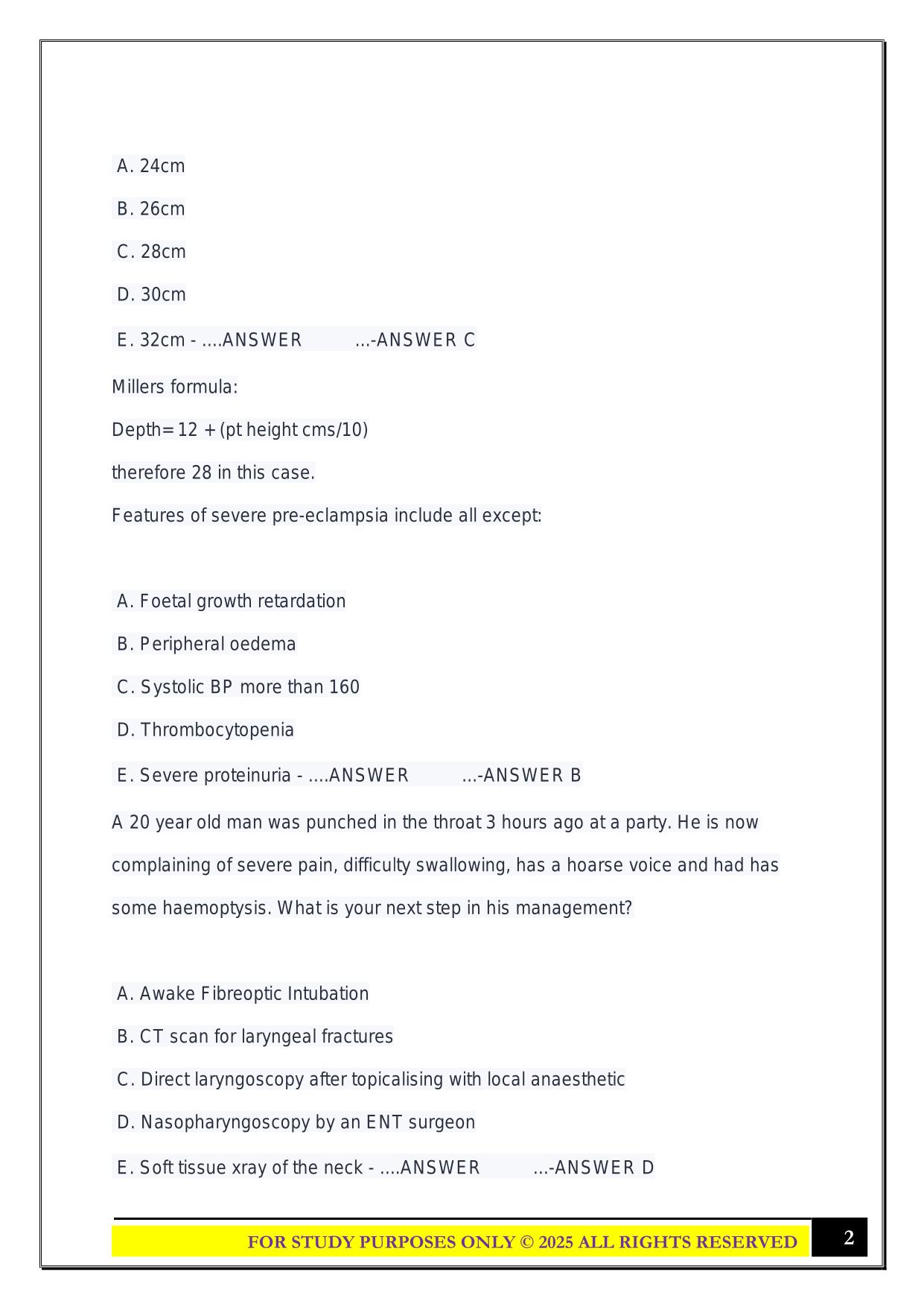 ANZCA Final MCQs 2025 Questions and Answers