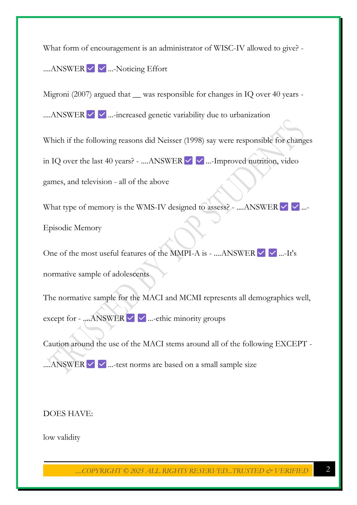 CSU PSY 330 EXAM 2 STUDY SET 2025 QUESTIONS AND ANSWERS