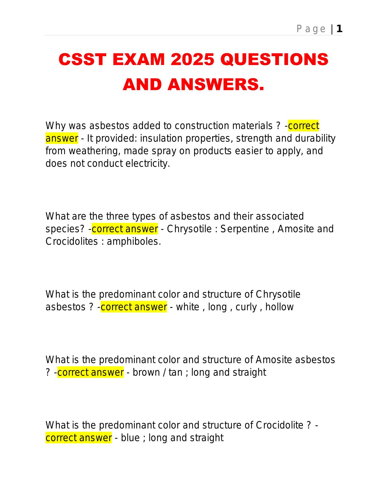 CSST EXAM 2025 QUESTIONS AND ANSWERS.