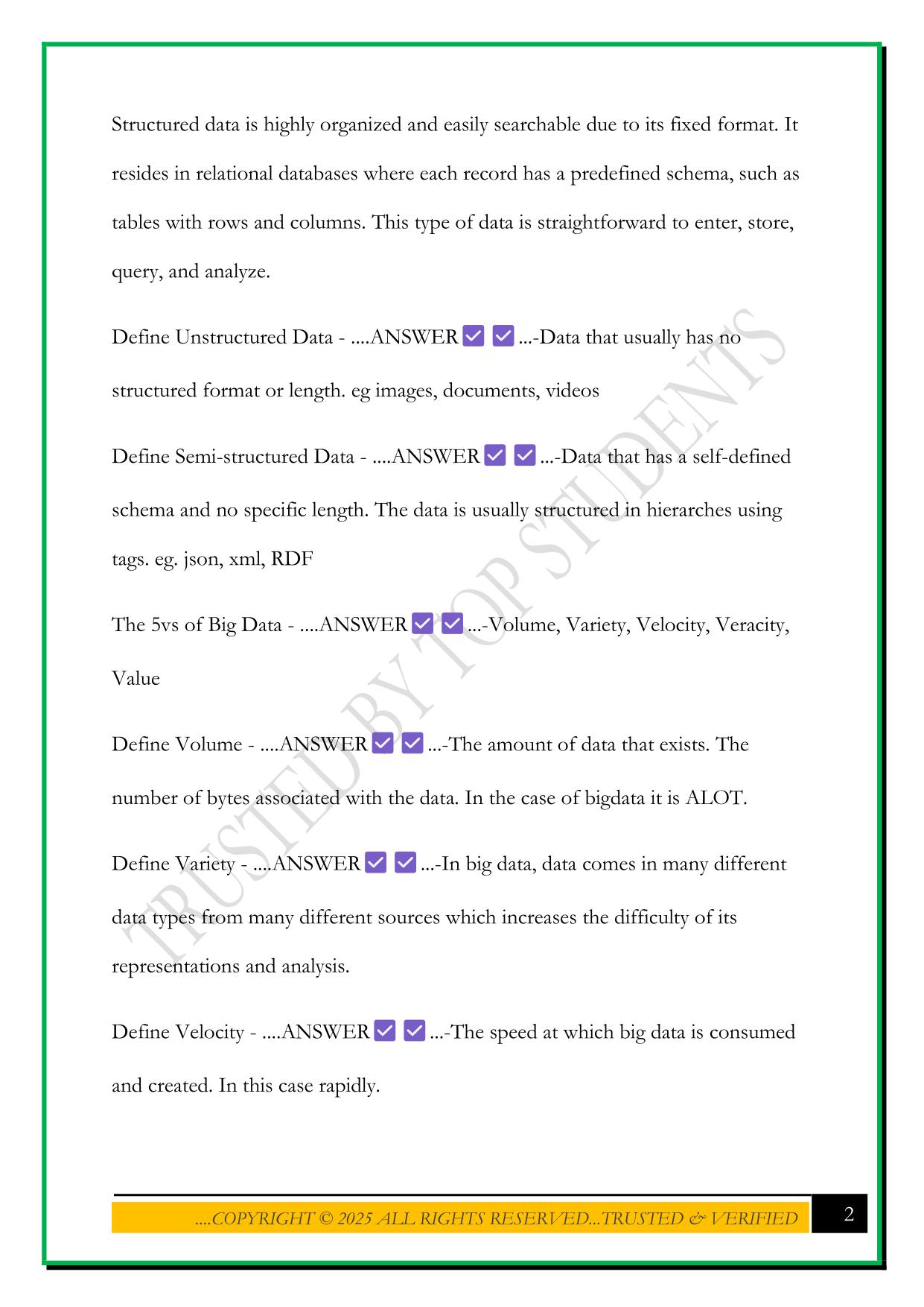 INTRO TO BIG DATA EXAM 2025 QUESTIONS AND ANSWERS