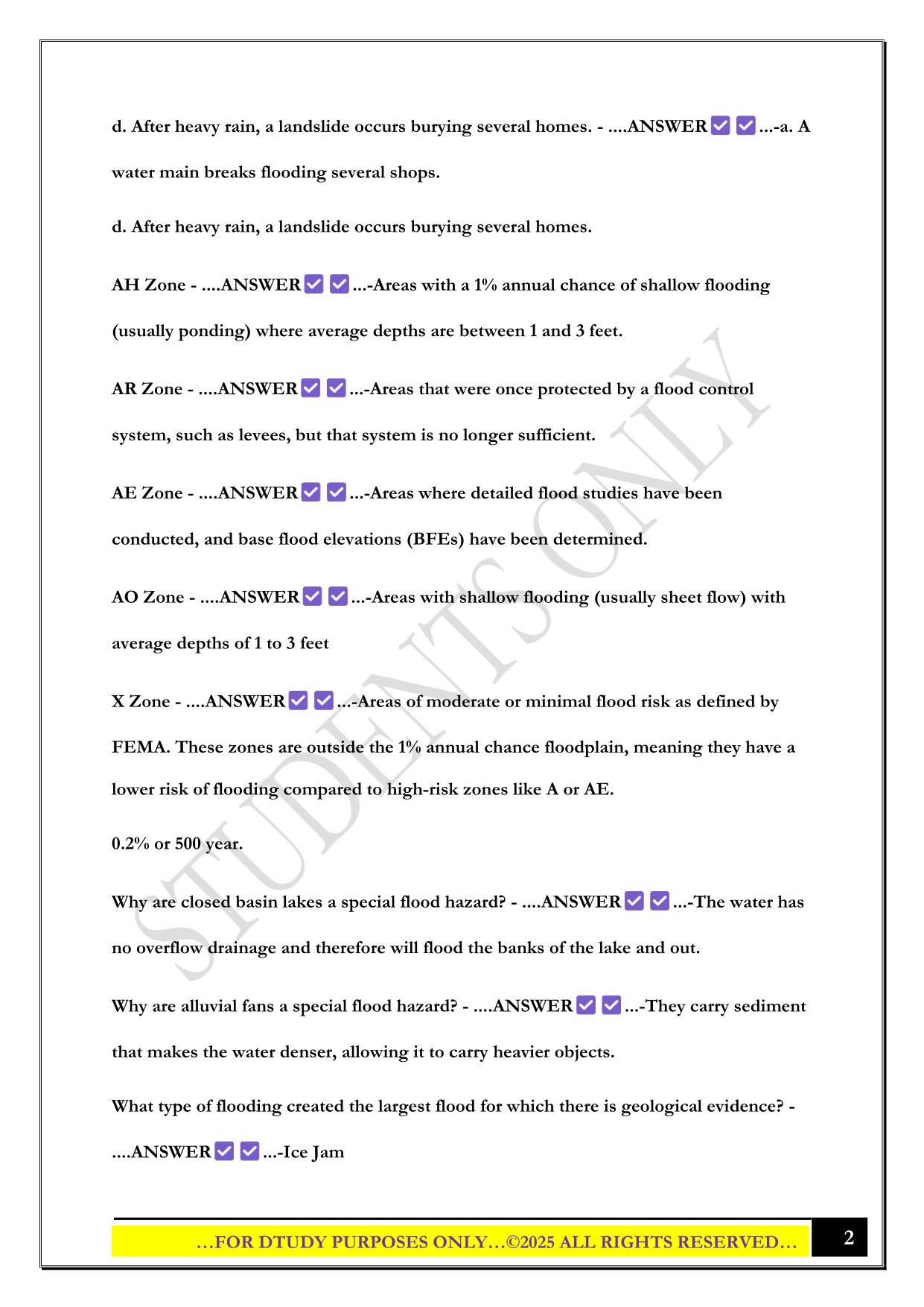 FLOODPLAIN MANAGEMENT EXAM 1 2025 QUESTIONS AND ANSWERS