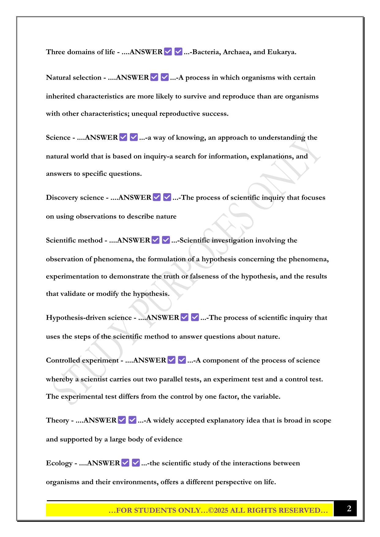Bio 100 First Exam 2025 Questions and Answers