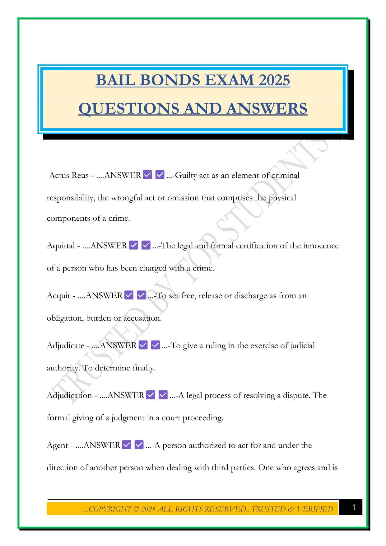 BAIL BONDS EXAM 2025 QUESTIONS AND ANSWERS