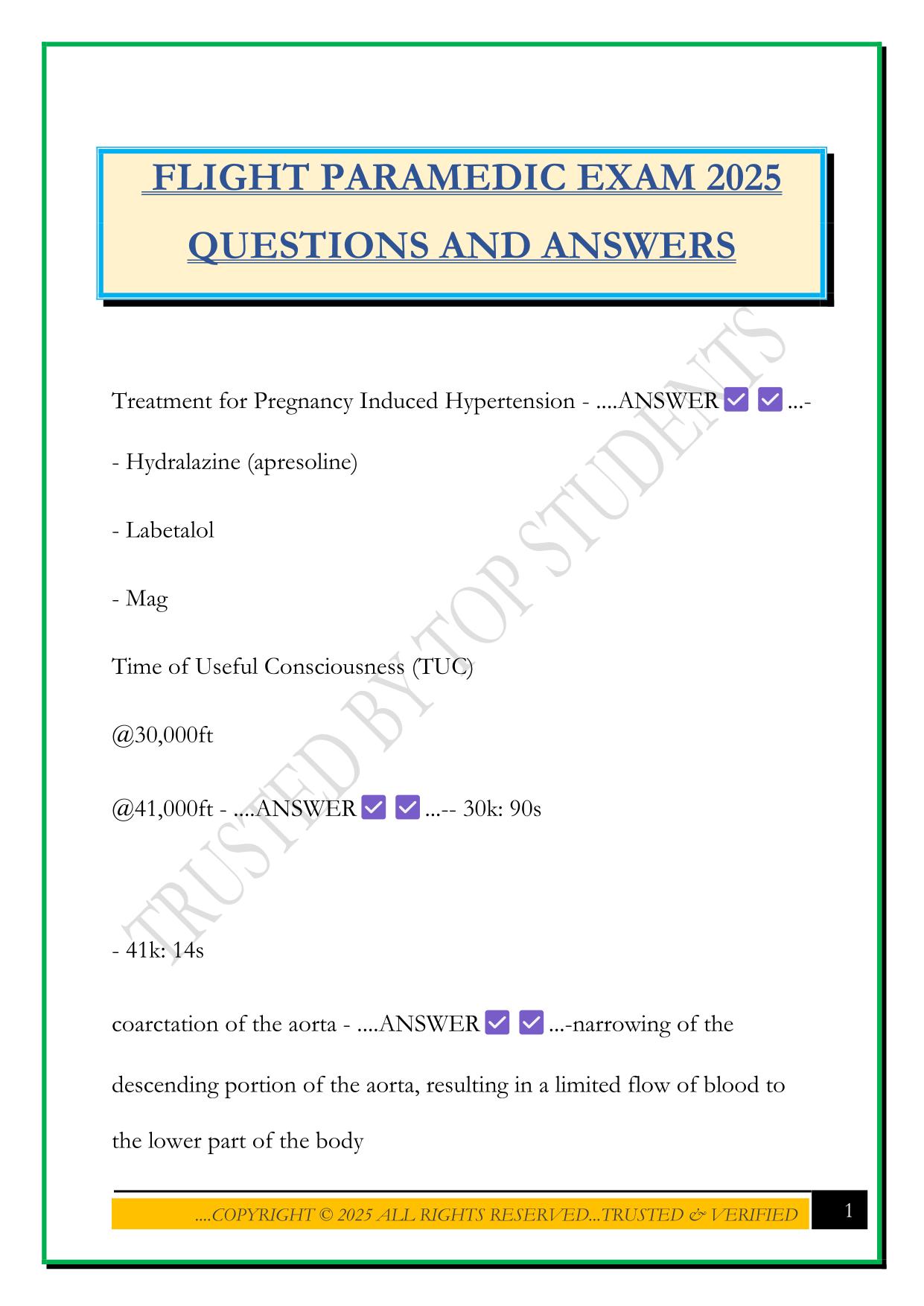 FLIGHT PARAMEDIC EXAM 2025 QUESTIONS AND ANSWERS
