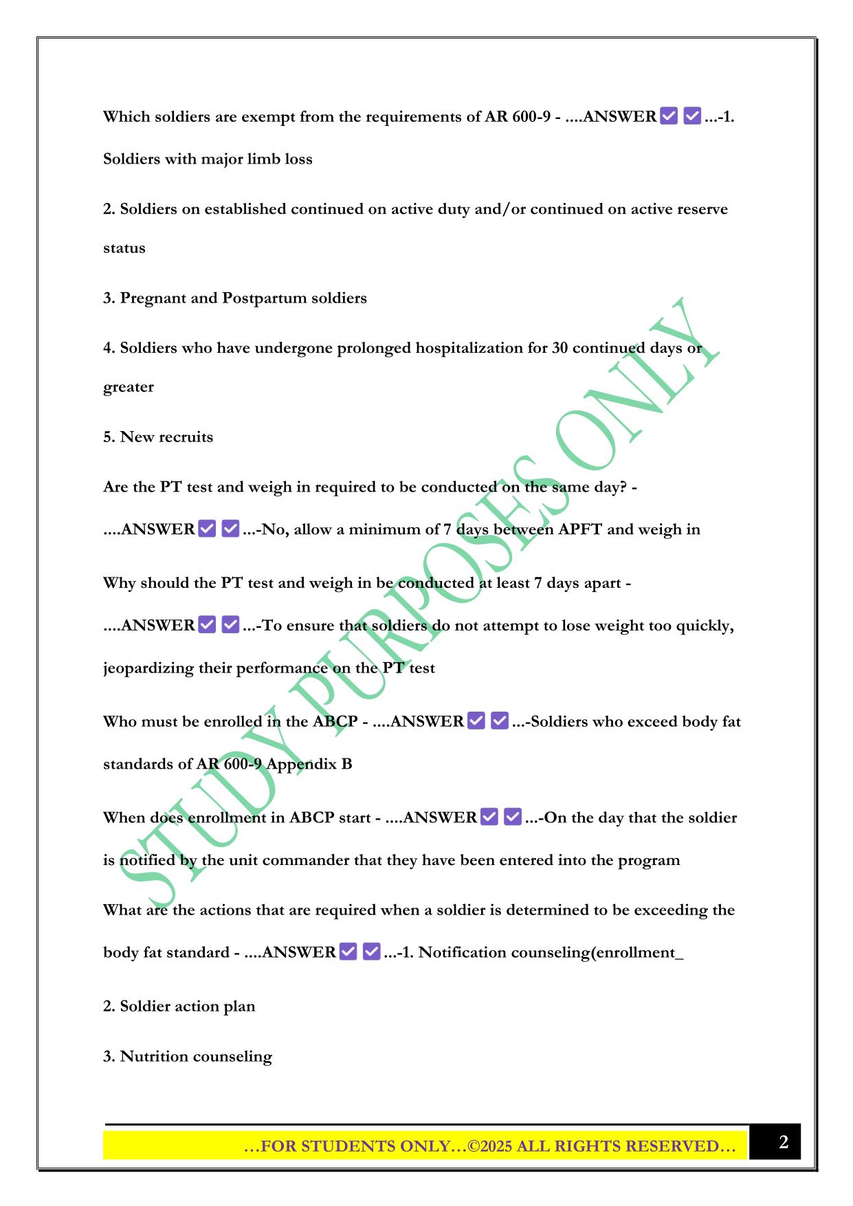 AR 600-9 Exam 2025 Questions and Answers