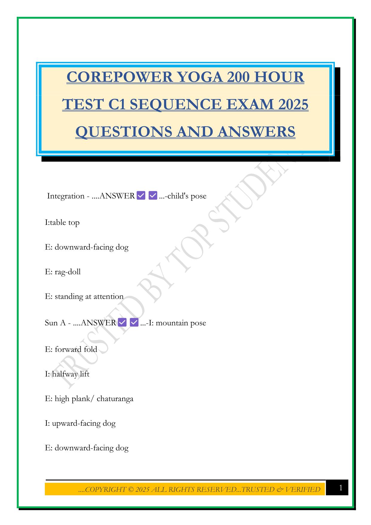 COREPOWER YOGA 200 HOUR TEST C1 SEQUENCE EXAM 2025 QUESTIONS AND ANSWERS