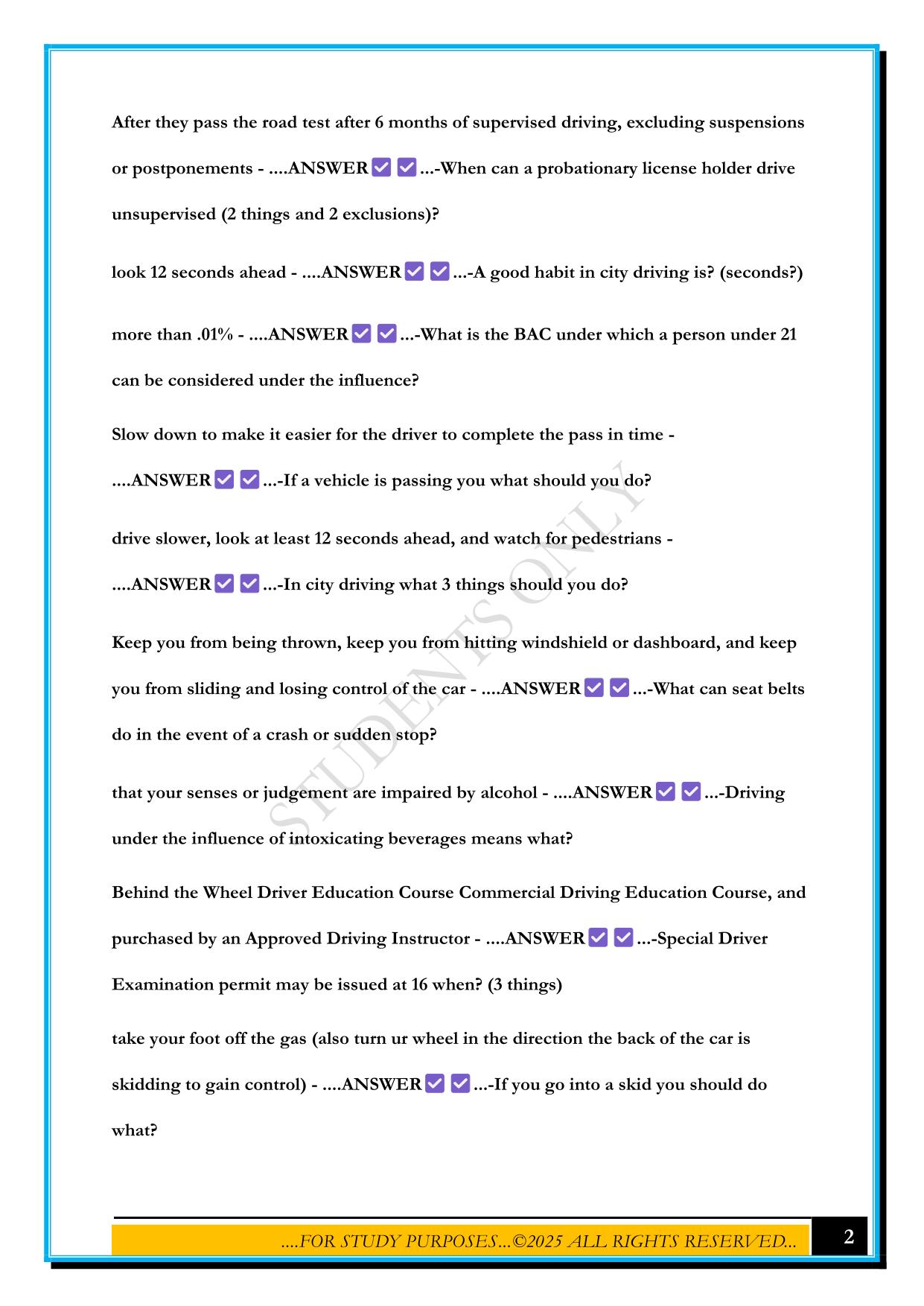 DRIVERS TEST NJ EXAM 2025 QUESTIONS AND ANSWERS