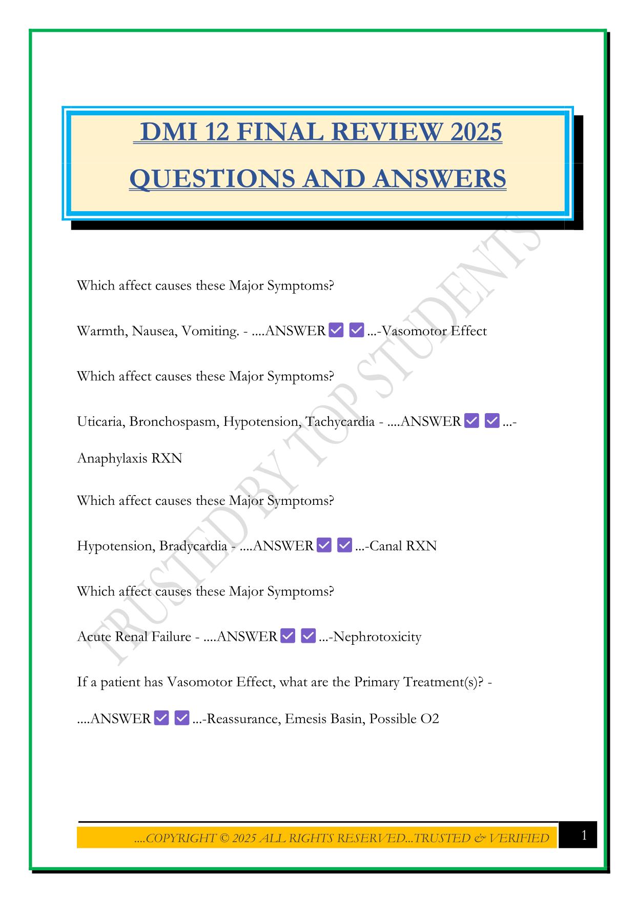 DMI 12 FINAL REVIEW 2025 QUESTIONS AND ANSWERS