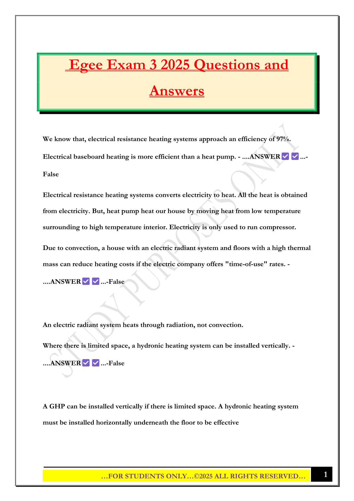 Egee Exam 3 2025 Questions and Answers