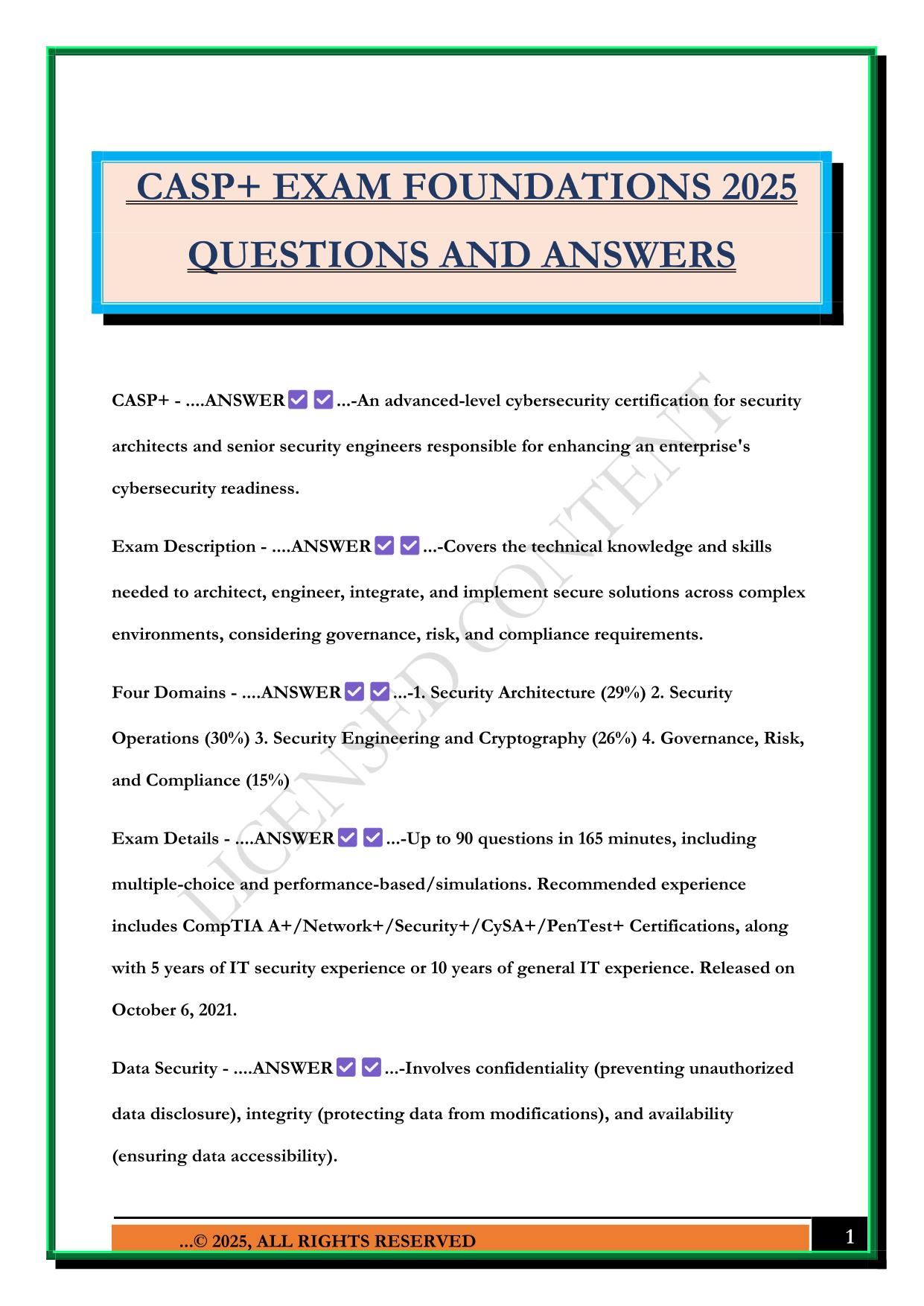 CASP+ EXAM FOUNDATIONS 2025 QUESTIONS AND ANSWERS