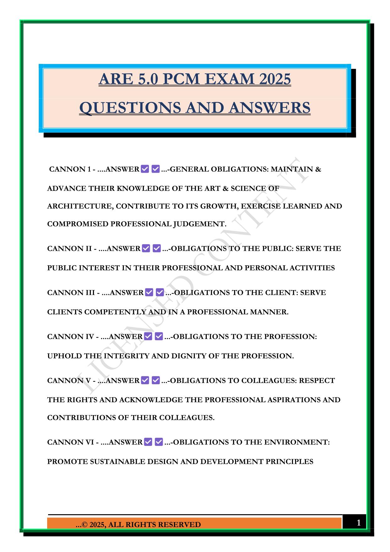 ARE 5.0 PCM EXAM 2025 QUESTIONS AND ANSWERS