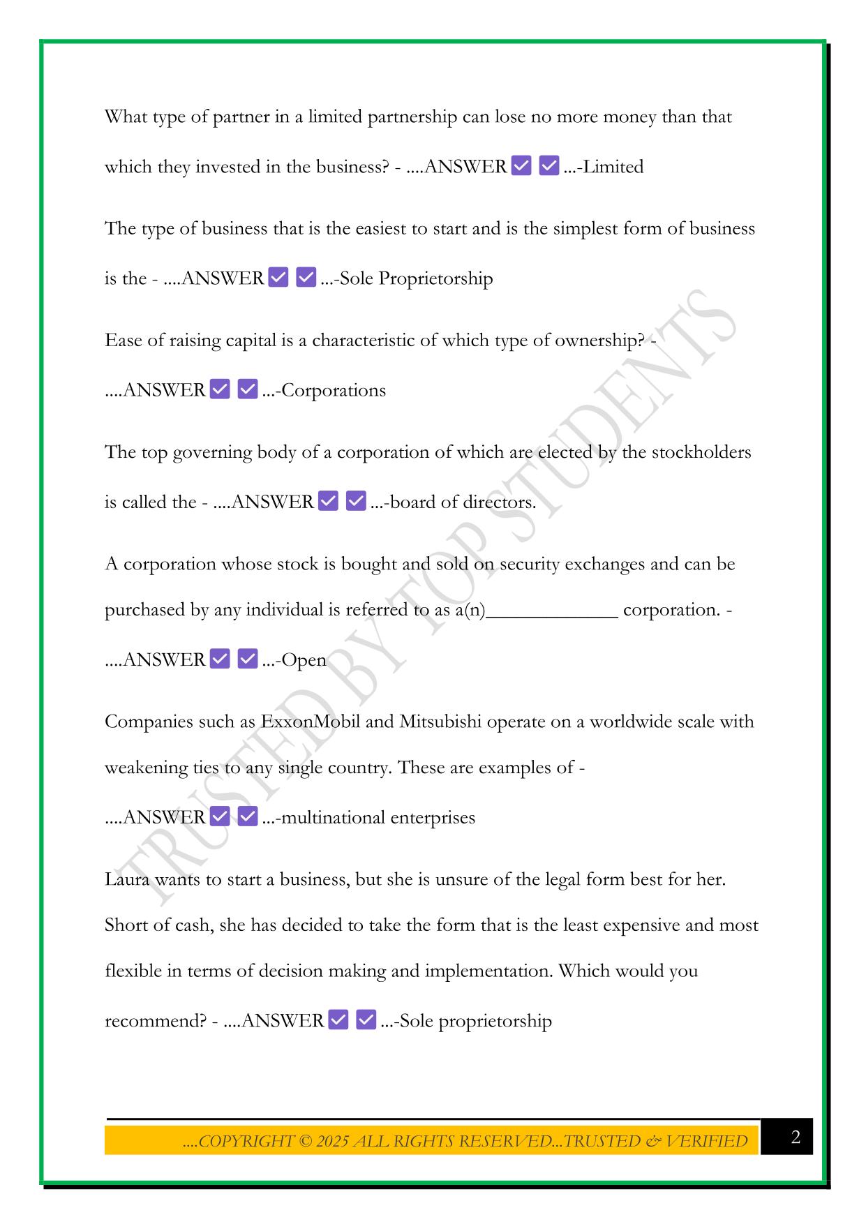 IUPUI BUS X100 EXAM 1 2025 QUESTIONS AND ANSWERS