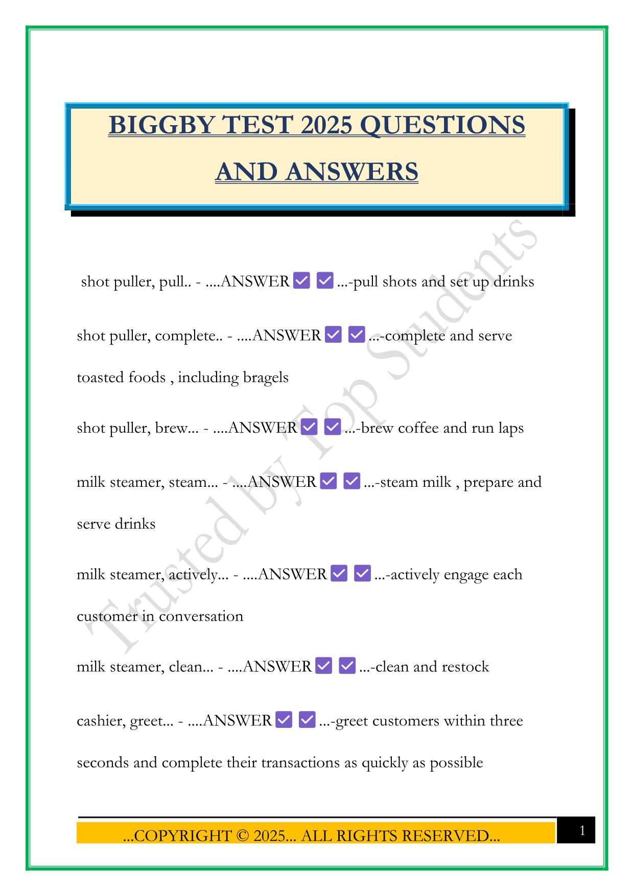 BIGGBY TEST 2025 QUESTIONS AND ANSWERS
