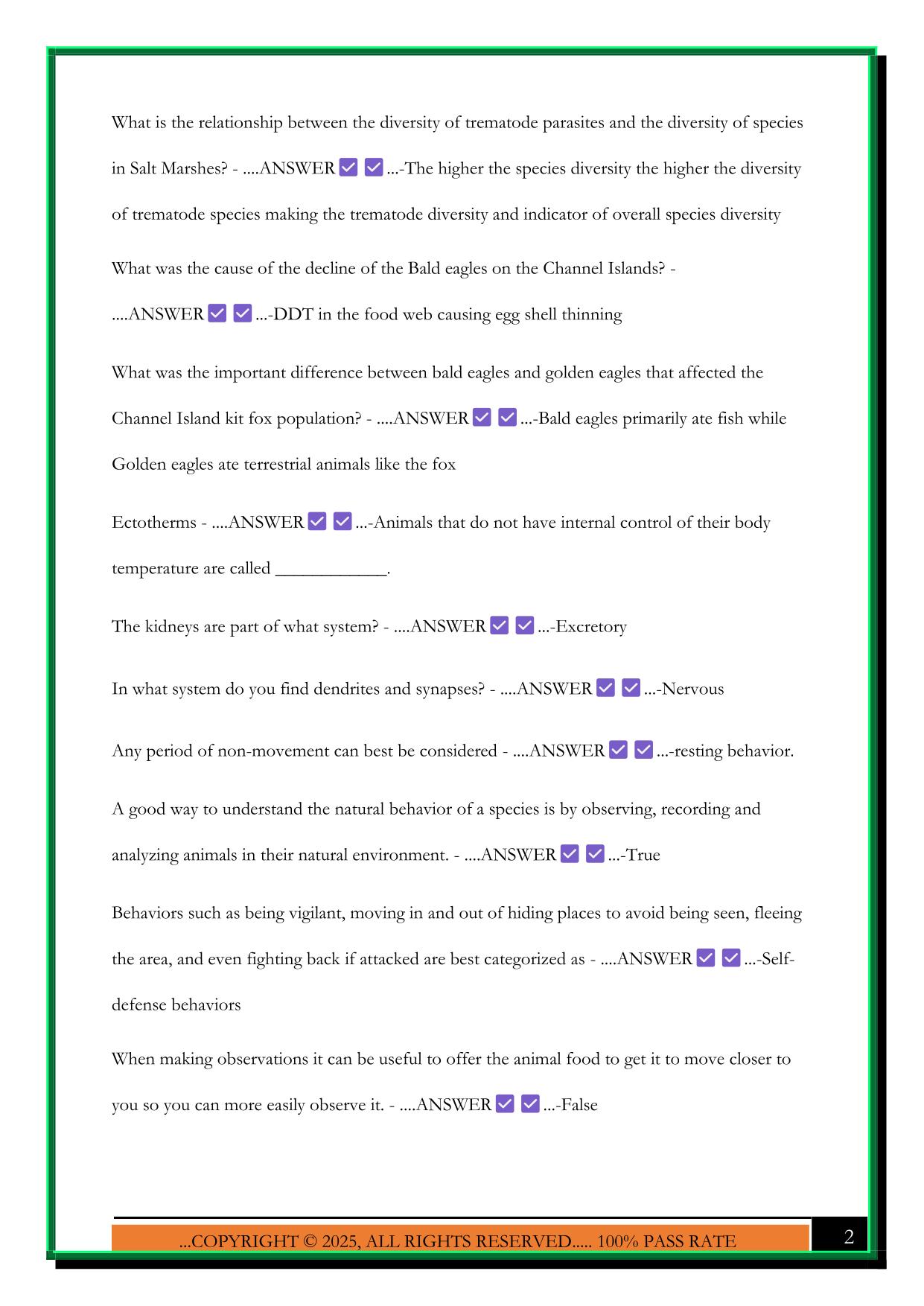 BIO 100 EXAM 3 2025 QUESTIONS AND ANSWERS