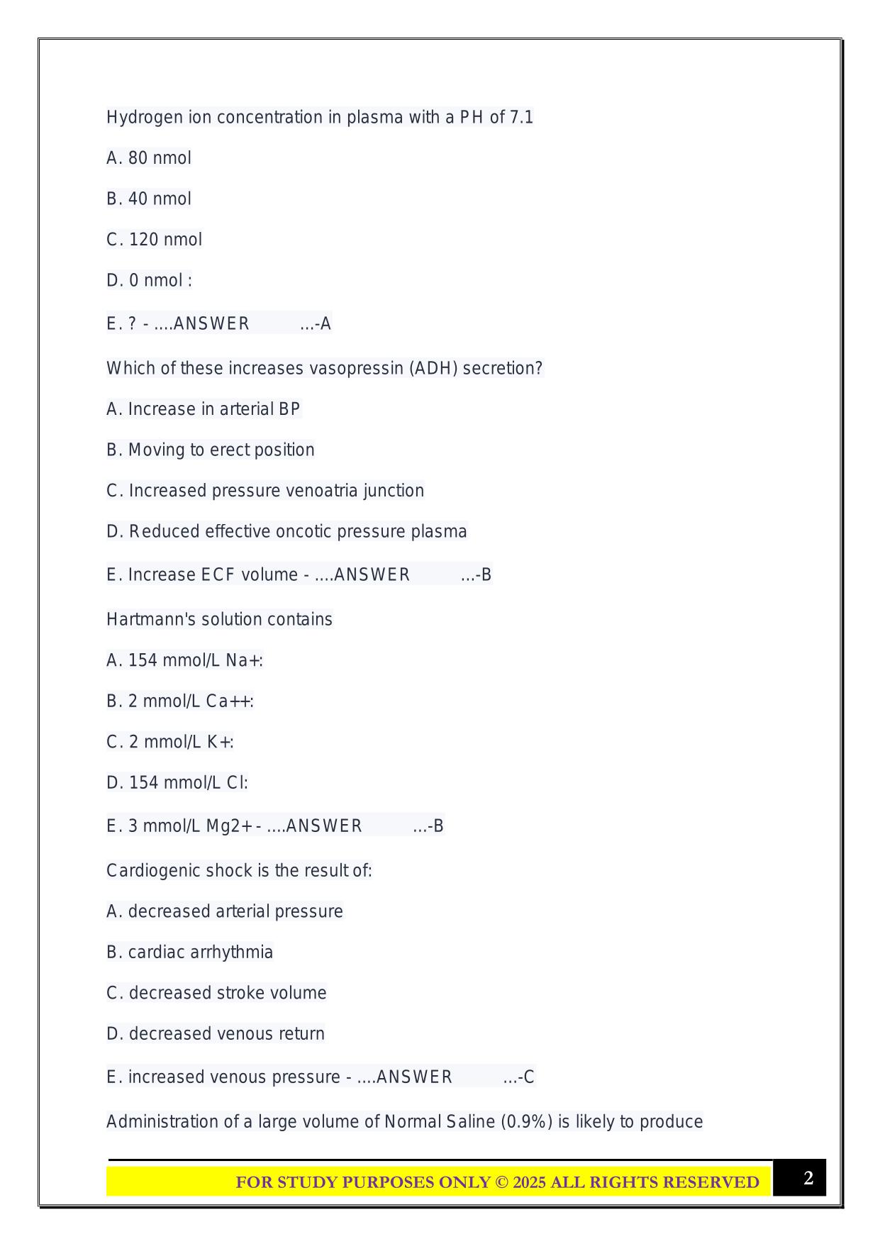 ANZCA Primary MCQs 2025 Questions and Answers