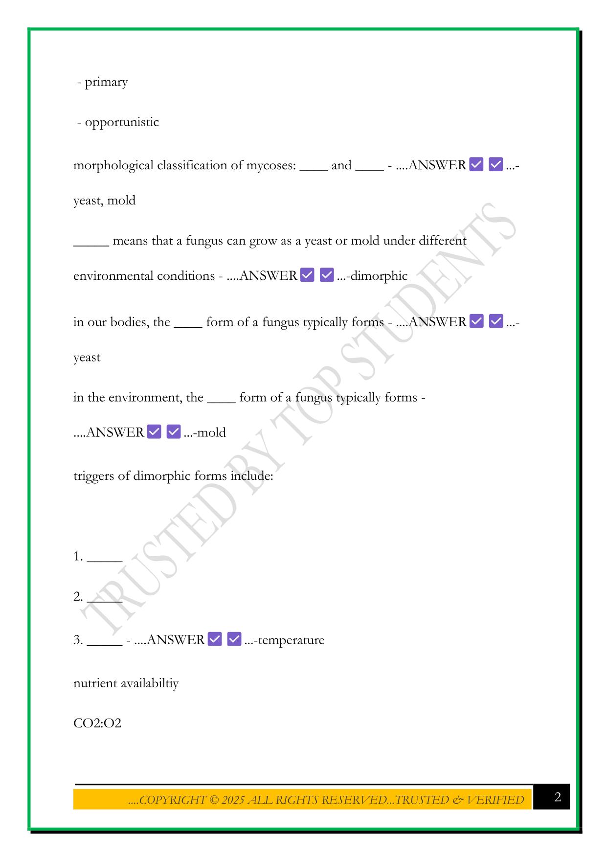 BESC 204 – MYCOSES EXAM 2025 QUESTIONS AND ANSWERS