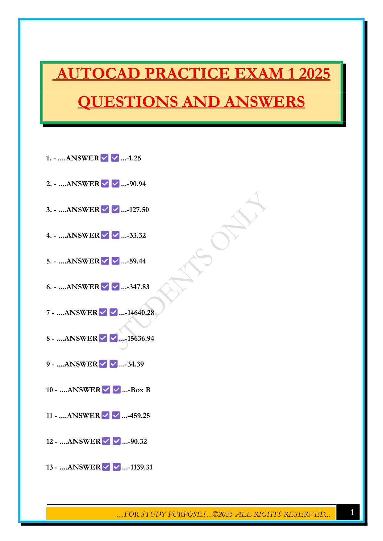 AUTOCAD PRACTICE EXAM 1 2025 QUESTIONS AND ANSWERS