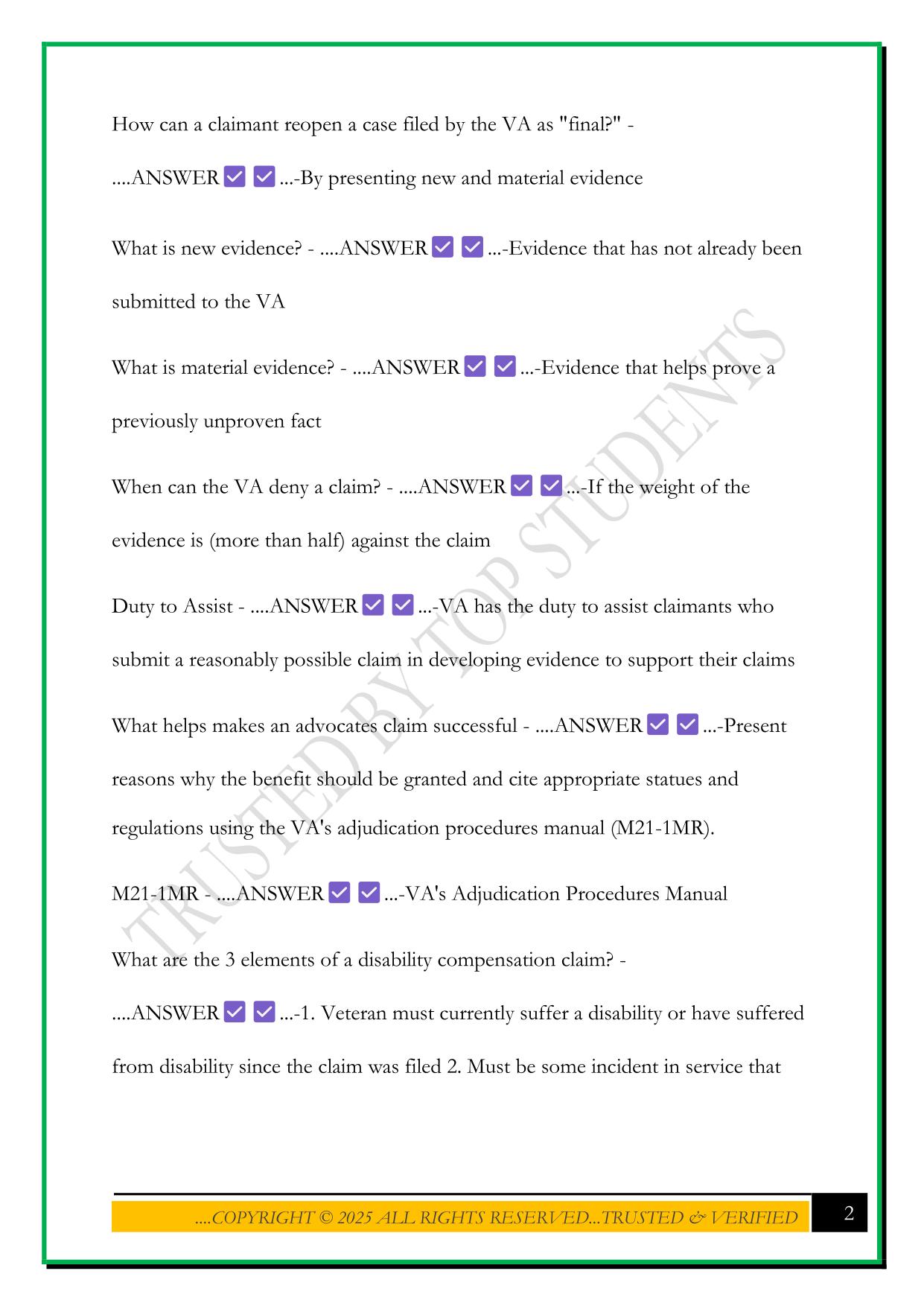 VETERAN SERVICE OFFICER (VSO) EXAM 2025 QUESTIONS AND ANSWERS